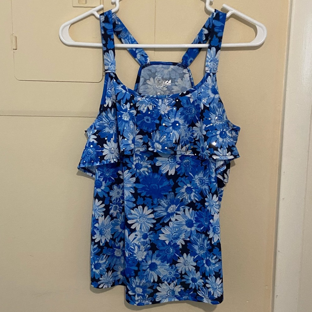 Justice Blue Flower Racerback Tank Top